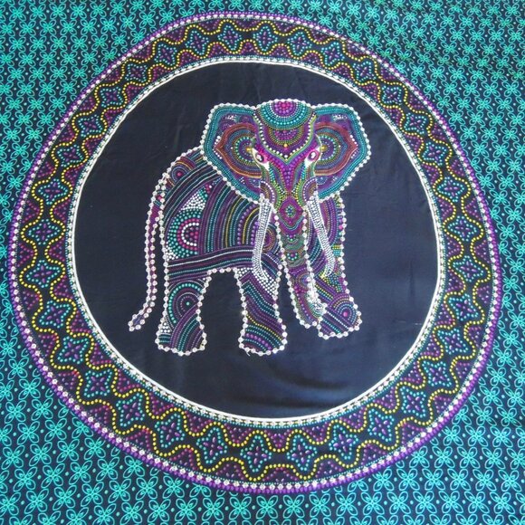 Turquoise & Purple Hippie Sequinned Elephant Wall Hanging 44"x62" - Picture 1 of 6